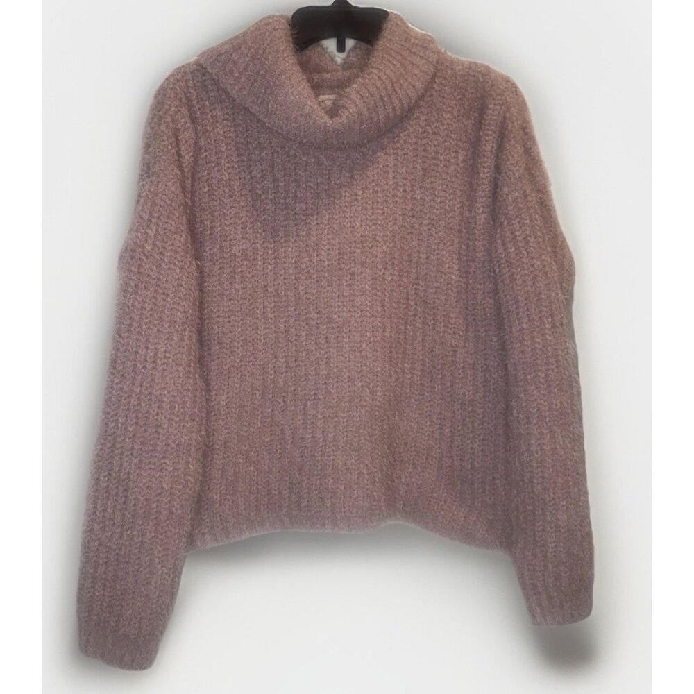 Hippie Rose Womens Chunky Fuzzy Cowl Neck Mauve Glow Pullover Sweater Size L NEW